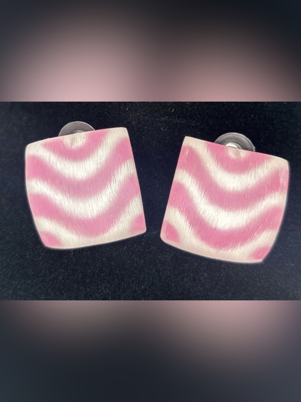 Y2K Pink Zebra Stripe‎ Frosted Acrylic Square Stud Earrings Retro Statement